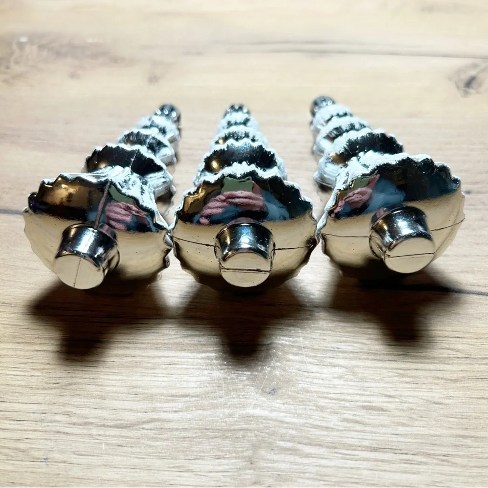 VTG Silver Christmas Tree Ornaments with White Accents Set of Three Decorations